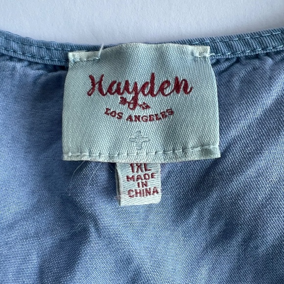 Button Front Side Smocked Denim Tencel Dress Size 1XL - Picture 2 of 4